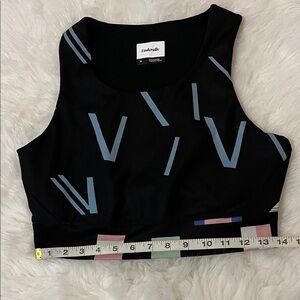 Underalls Women's Black and Blue Graphic Crop Top/Sports Bra Size M
